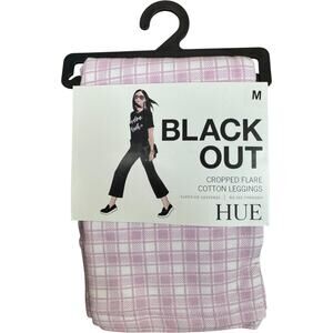 HUE‎ Pink Gingham Cropped Flare Cotton Leggings M NWT Blackout No See-Throug